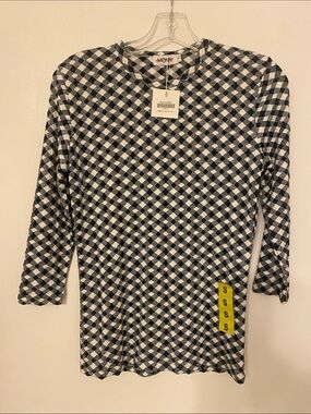 Monn Navy blue & White 3/4 Sleeve Checked Tee
